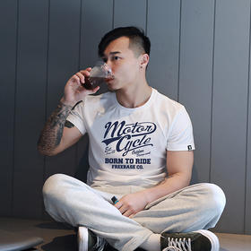 FREEBASE欧美日系复古流行英文字母motorcycle纯棉短袖T恤男夏季 NMT-1828
