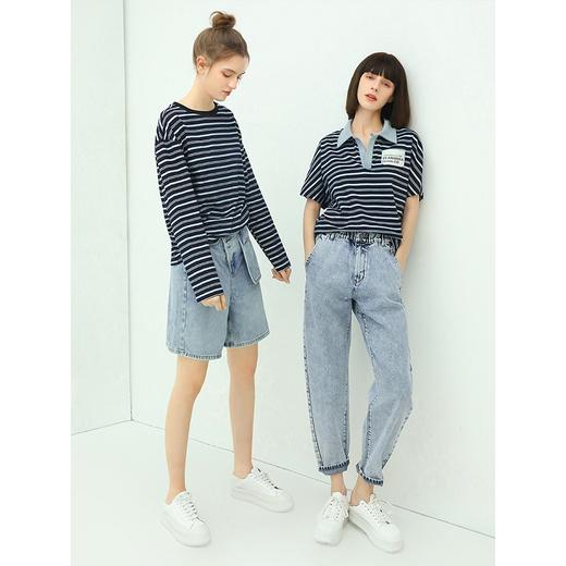 COCOBELLA解构高腰遮胯水洗牛仔蓝短裤女夏季宽松休闲五分裤DN15 商品图2