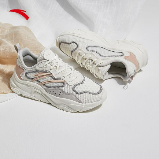 【安踏小千禧】安踏女鞋休闲鞋2022夏季新款运动鞋子女减震轻便学生网面老爹鞋122228891 象牙白/麦粉色/一度灰-2 38 商品图4