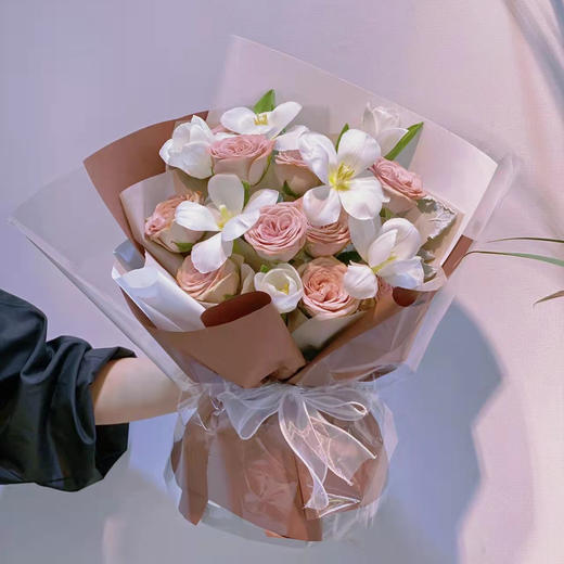 《咖啡时间》卡布奇诺郁金香粉色系韩式花束 商品图5