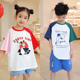 【设计师爆款】龙之涵原创插肩袖短T短袖 60S新疆长绒棉  男女中大童100-170码  运动活力感 儿童趣味印花麻感短袖T恤