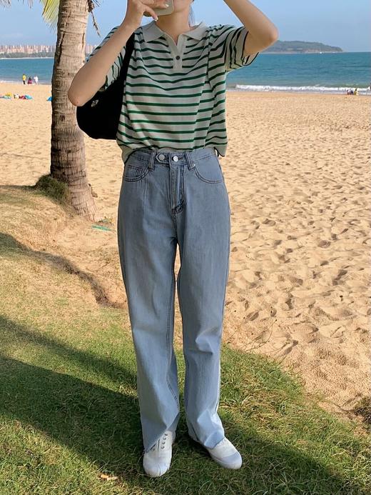 女条纹针织反领短袖 商品图6