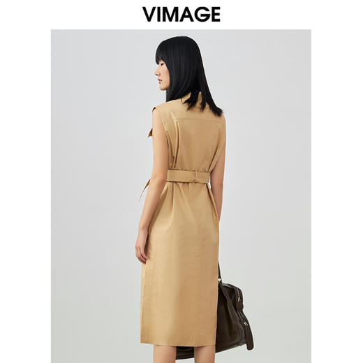 VIMAGE/纬漫纪夏季新款干练中性束腰V领显瘦飞袖连衣裙V1707337 商品图5