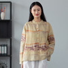 2022棉麻女装文艺复古立领水墨印花亚麻上衣衬衫长袖女衬衣 商品缩略图0