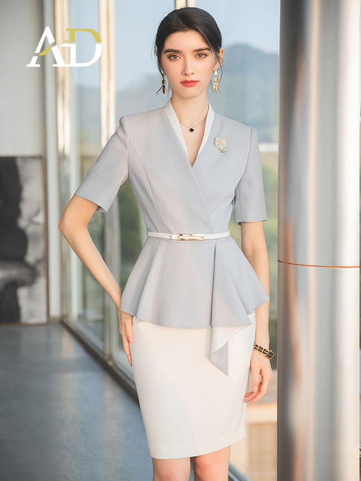 AD礼仪职业装女高端美容师工作服夏季短袖正装套裙时尚气质工服 商品图0