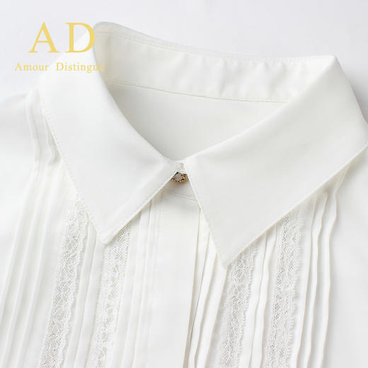 AD时尚春夏白色衬衫雪纺衫甜美娃娃领系带短袖衬衣套装高端职业装 商品图3