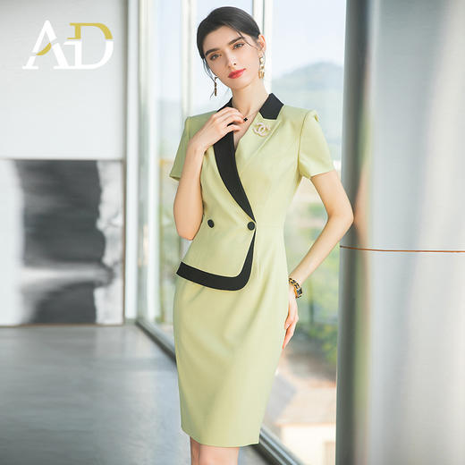 AD职业套装裙女2022年春夏工作服高端气质正装连衣裙绿色西装裙子 商品图3
