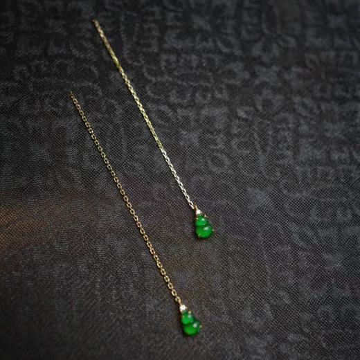 龢盒原创 18k金镶冰绿葫芦翡翠伴钻耳线 耳环 商品图0