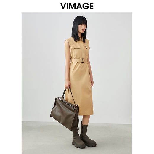 VIMAGE/纬漫纪夏季新款干练中性束腰V领显瘦飞袖连衣裙V1707337 商品图1