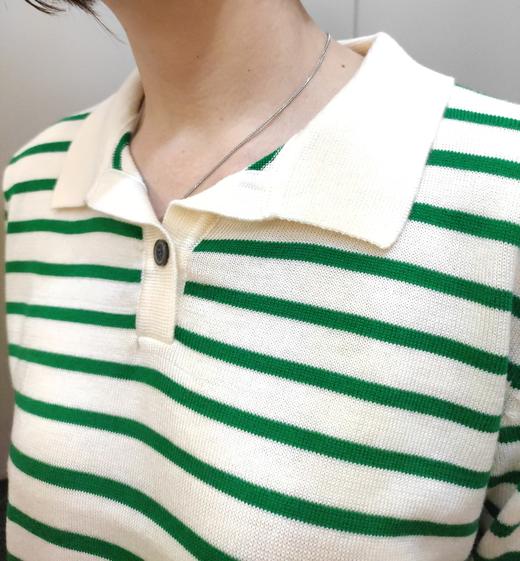 女条纹针织反领短袖 商品图0