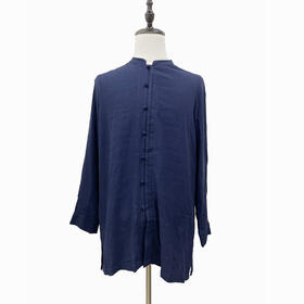 藏蓝盘扣立领长衫  棉麻