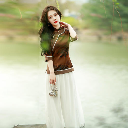 优雅气质，香云纱长款少女改良版旗袍旗袍裙套装两件套BJ-2226 商品图0