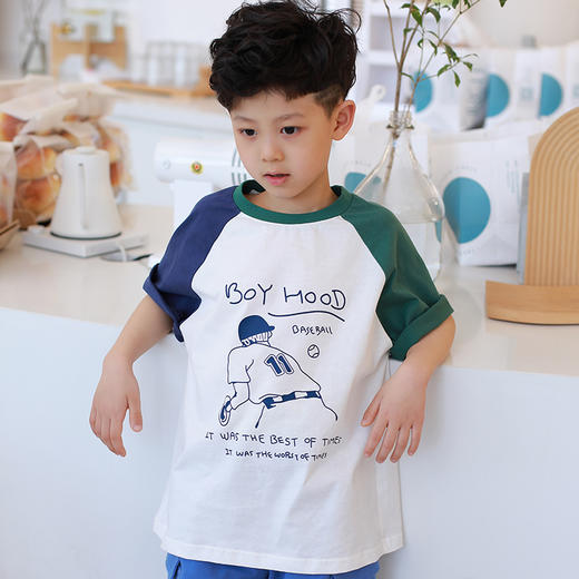 【设计师爆款】龙之涵原创插肩袖短T短袖 60S新疆长绒棉  男女中大童100-170码  运动活力感 儿童趣味印花麻感短袖T恤 商品图8