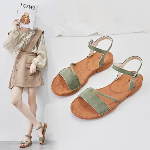 ZHR2022夏季新款凉鞋女平底百搭休闲仙女风一字扣带软底坡跟女鞋 商品图0