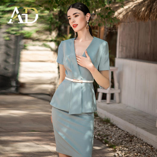 AD浅色职业套装裙年夏季工作服御姐范西装两件套裙主持人正装 商品图1