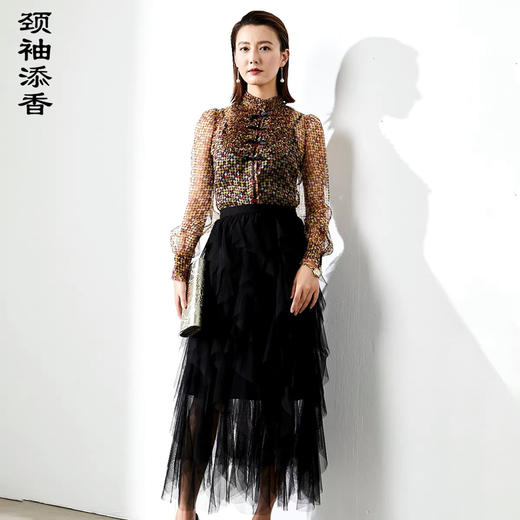 “巴洛克宫廷”颈袖添香新款时尚修身桑蚕丝雪纺衫上衣衬衣女式真丝衬衫J9233588（四季可穿） 商品图1