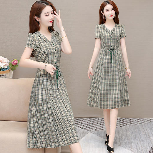 YWE  HZA12格子连衣裙修身气质减龄小个子a字裙 商品图1