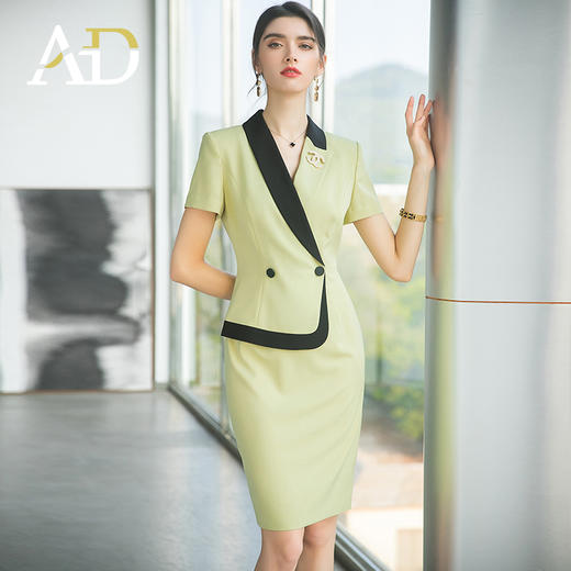 AD职业套装裙女2022年春夏工作服高端气质正装连衣裙绿色西装裙子 商品图2