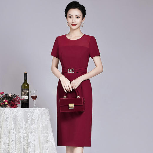 ZY-Q5986夏装新款中长款红色连衣裙简约大气时尚气质装 商品图4