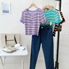 黛唯梵三木子快时尚女装~新款韩版条纹百搭修身显瘦圆领短袖针织上衣女 商品缩略图9