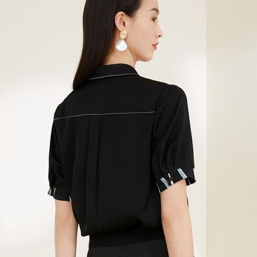 玳莎19mm弹力双乔绉印花素色相拼衬衫夏季短袖上衣女  CB31101 商品图2