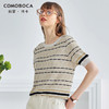 科蒙博卡夏季圆领镂空透气针织真丝上衣女 时尚条纹桑蚕丝T恤KSP1058H0122 商品缩略图0