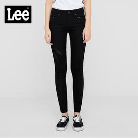 Lee商场同款女款黑色贴身小脚破洞时尚牛仔裤L12400AP69HQ