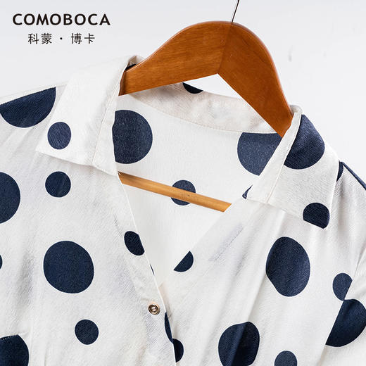 科蒙博卡夏季新品真丝连衣裙女V领黑白波点腰带桑蚕丝长裙KXMT031005A1D 商品图3