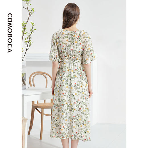科蒙博卡夏季娃娃领时尚印花减龄真丝裙女 系带桑蚕丝连衣裙KXPGKKE501F1 商品图3