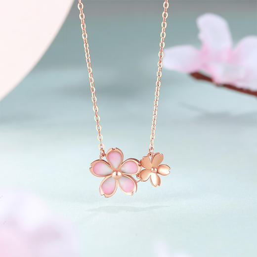 周六福日系和风馆系列樱花18K金套链女项链多彩锁骨链送女友 商品图2