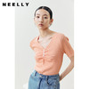 NEELLY纳俪商场同款短袖针织衫女薄款V领修身套头衫上衣2022夏季N22042A01034 商品缩略图3