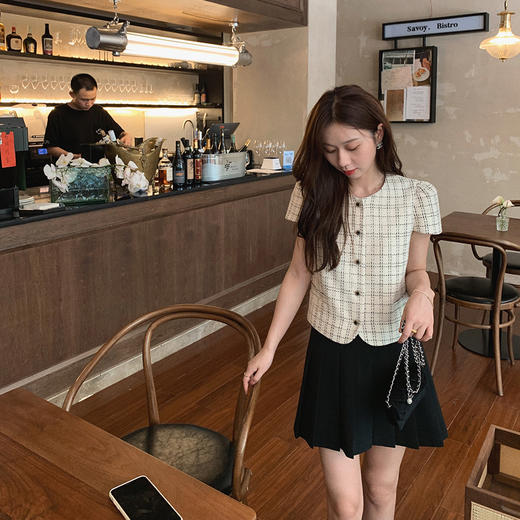 【金蘑菇菇 仲夏夜香香】精致少女风花呢小个子时尚短上衣 商品图2