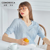 科蒙博卡夏季V领镂空透气真丝上衣女 纯色桑蚕丝针织百搭T恤KTP4008H4161 商品缩略图1