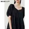 NEELLY纳俪商场同款桃心领短袖黑色连衣裙女夏季泡泡袖娃娃裙显瘦N22042Y01048 商品缩略图3