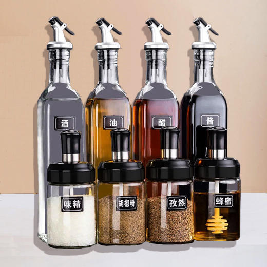 【4只方油瓶+4只装调料瓶+漏斗+标签】无铅油壶油瓶 不挂油玻璃家用厨房酱油醋调味料套装调料罐调料瓶调料盒 商品图5