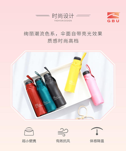 大光明五折铝骨伞1519超轻羽毛伞折叠便携黑胶超强防紫外线防晒旅行晴雨伞 商品图1