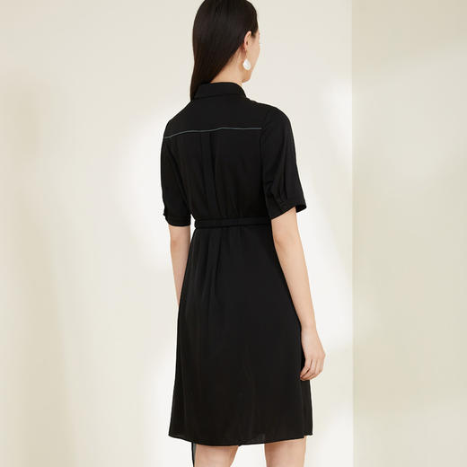 玳莎19mm弹力双乔绉印花真丝拼接连衣裙2022新款高级感气质中长款腰带设计感裙子 CB35103 商品图2