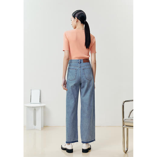 NEELLY纳俪商场同款短袖针织衫女薄款V领修身套头衫上衣2022夏季N22042A01034 商品图4