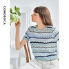 科蒙博卡夏季圆领几何波形图案真丝上衣女镂空桑蚕丝针织小衫KSP1030H2158 商品缩略图2