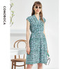 科蒙博卡夏季V领时尚印花真丝裙女系带收腰碎花桑蚕丝连衣裙KXPYC508H1F1 商品缩略图2