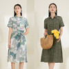 玳莎真丝印花女夏季 弹力双绉高级感收腰短袖桑蚕丝连衣裙  CB35119 商品缩略图2