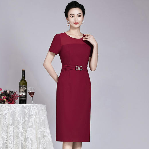 ZY-Q5986夏装新款中长款红色连衣裙简约大气时尚气质装 商品图3