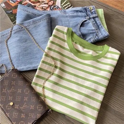 【限时折扣】果绿条纹短袖圆领荃棉T恤 S-L（非质量问题不退不换） 商品图4