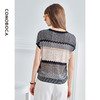 科蒙博卡夏季圆领镂空透气针织真丝上衣女 时尚条纹桑蚕丝T恤KSP1068H4498 商品缩略图2