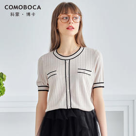 科蒙博卡夏季圆领假门襟真丝上衣女 透气桑蚕丝针织T恤小衫KSP1020H8156