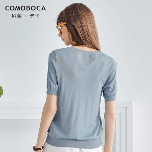 科蒙博卡夏季花边圆领真丝上衣女纯色桑蚕丝透气针织小衫上衣YSP1018H4218 商品图1