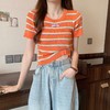 黛唯梵三木子快时尚女装~新款韩版条纹百搭修身显瘦圆领短袖针织上衣女 商品缩略图3