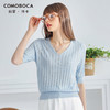 科蒙博卡夏季V领镂空透气真丝上衣女 纯色桑蚕丝针织百搭T恤KTP4008H4161 商品缩略图0
