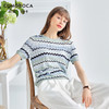 科蒙博卡夏季圆领几何波形图案真丝上衣女镂空桑蚕丝针织小衫KSP1030H2158 商品缩略图1
