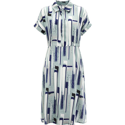 科蒙博卡夏季衬衫领OL风真丝裙女 淡色条纹印花桑蚕丝连衣裙KXNX001977B1 商品图4